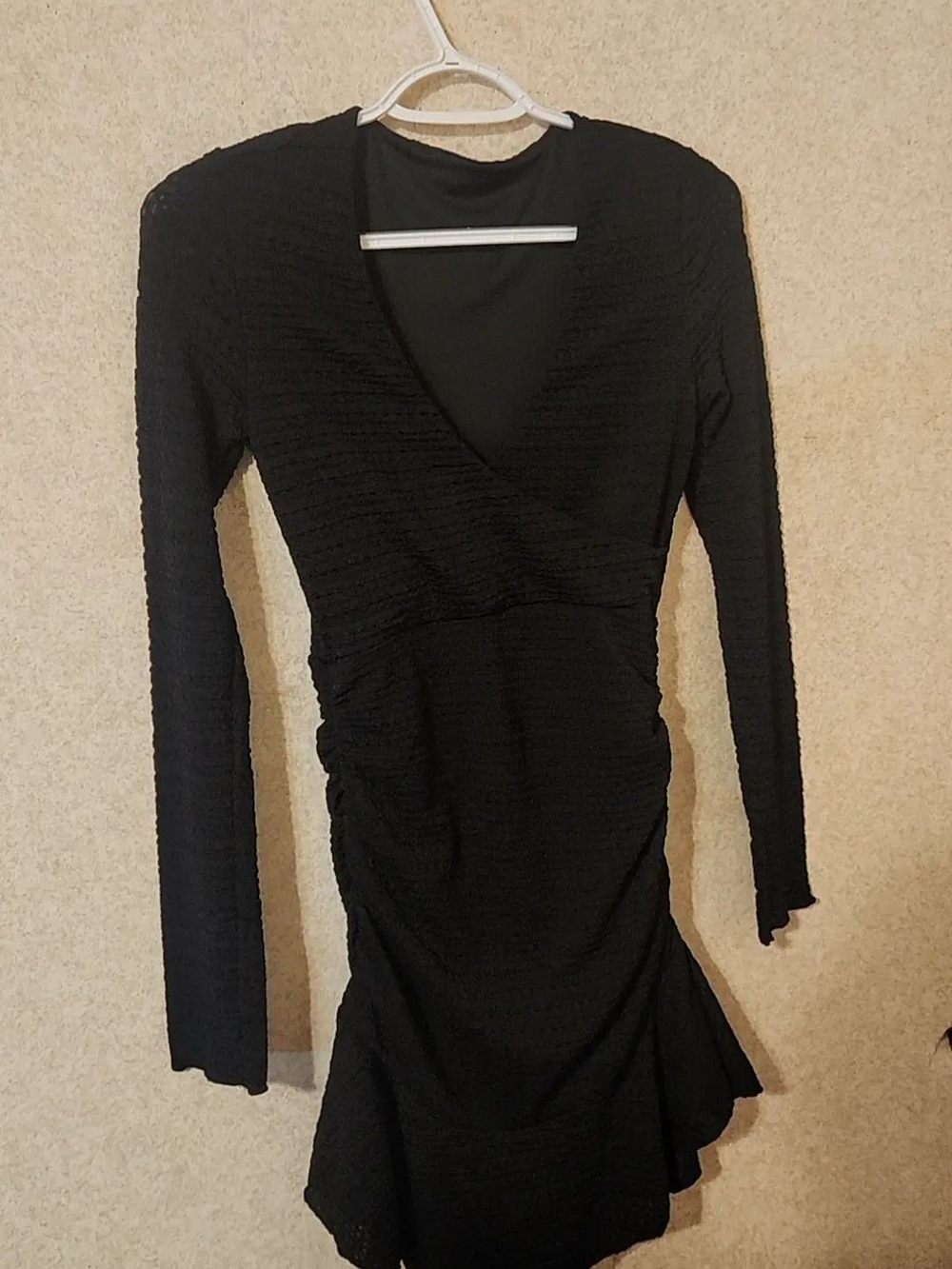 SHEIN Black Long Sleeve V-Neck Wrap Maxi Dress